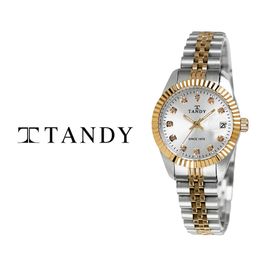 [TANDY] Luxury Couple Metal Watch T-3909 – 12 Austrian Stones, Cyclops Lens Over 3H Date Window, Elegant Design, Stainless Steel Band